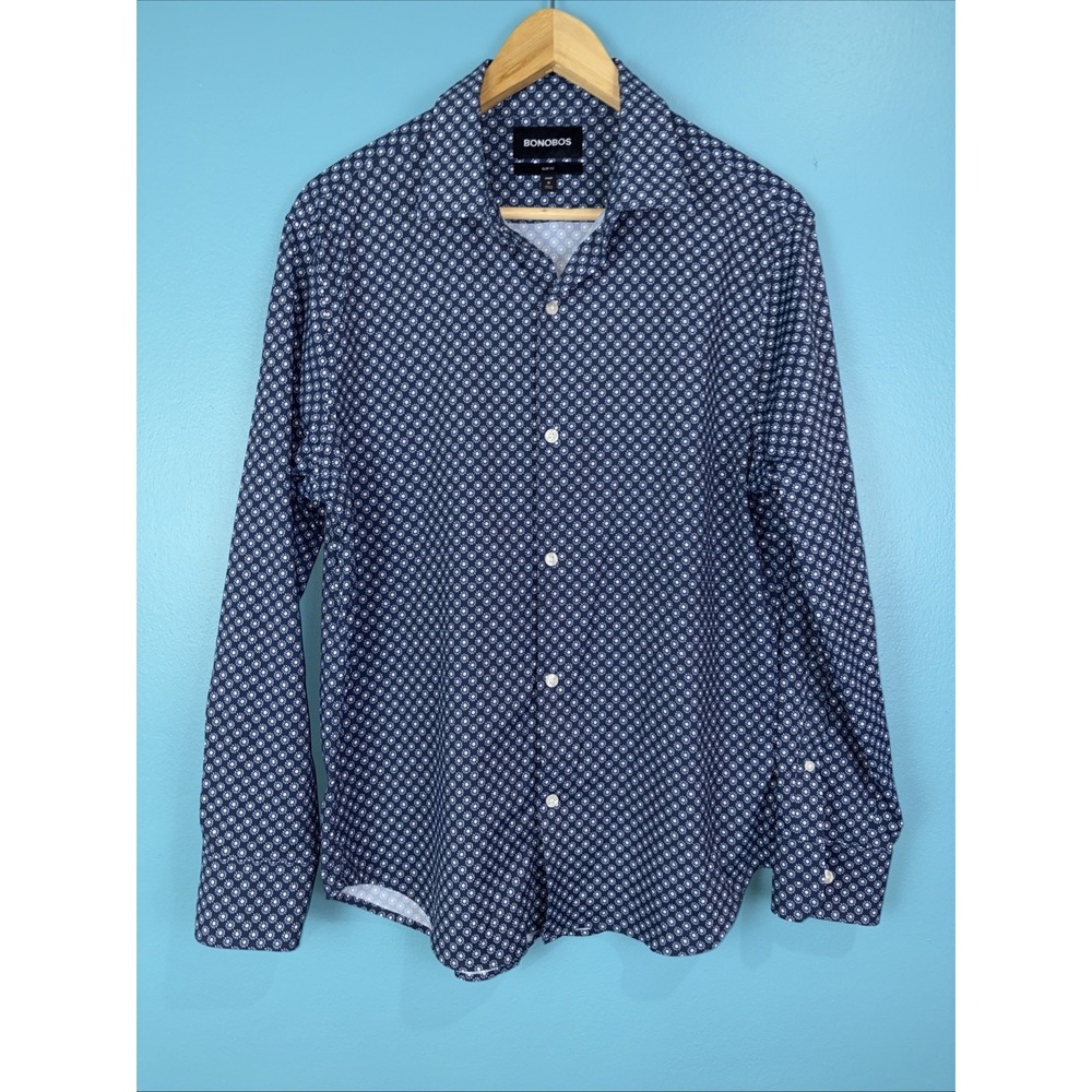 Bonobos Long Sleeve Slim Fit Shirt Perfomance All Over Print Preppy Stretch